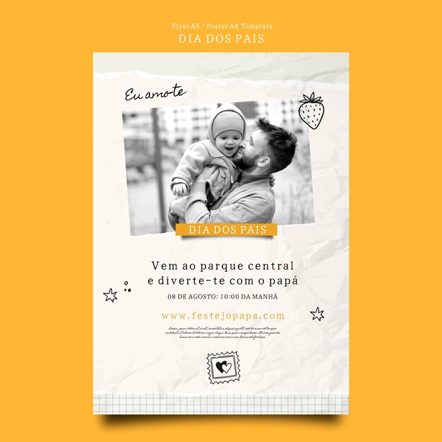 Dia dos pais vertical poster template with wrinkled paper effect