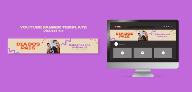 Dia dos pais youtube banner template with ribbon