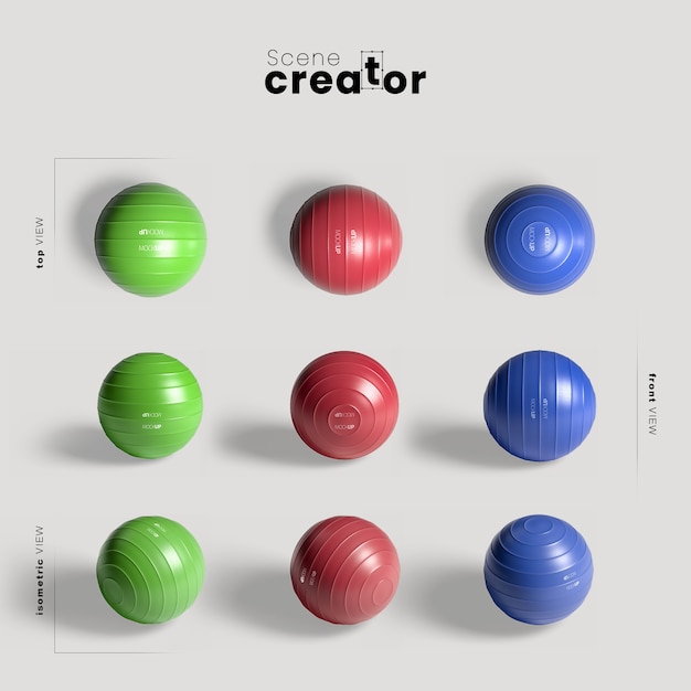 Free PSD different colored gym balls mock-up