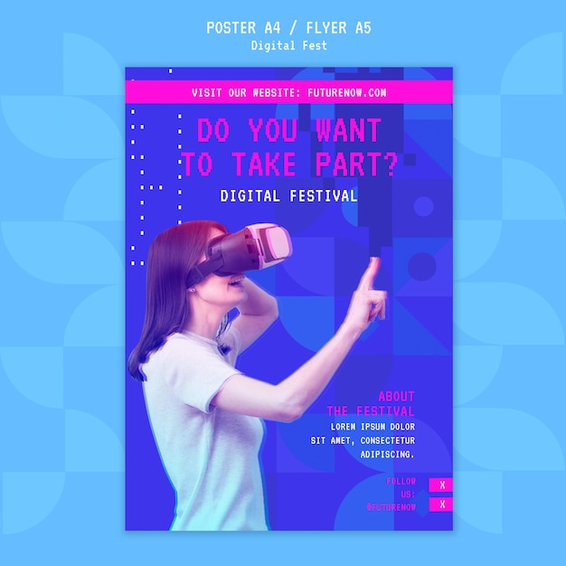 Free PSD digital festival virtual reality headset poster