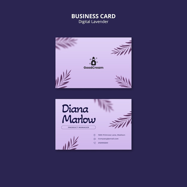 Free PSD digital lavender business card template