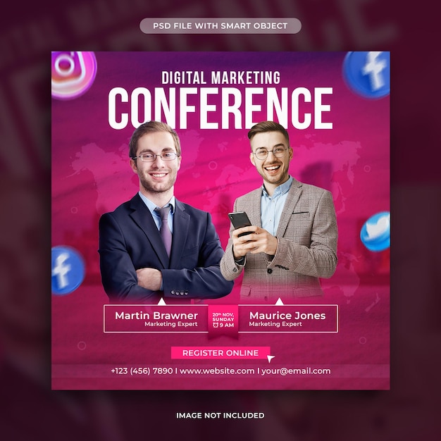 Free PSD digital marketing conference social media post template