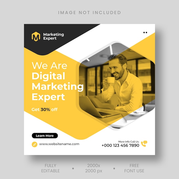 Free PSD digital marketing expert instagram post and social media banner template