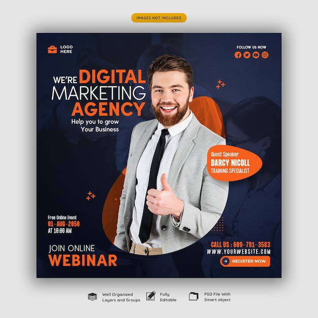 Free PSD digital marketing live webinar and corporate social media post template