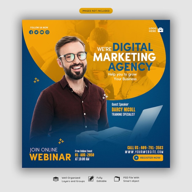 Digital marketing live webinar and corporate social media post template