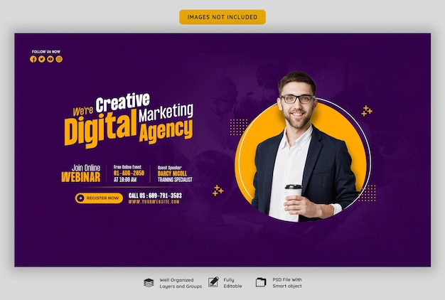 Digital marketing live webinar and corporate web banner template