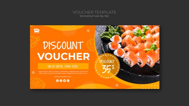 Discount voucher template for sushi restaurant