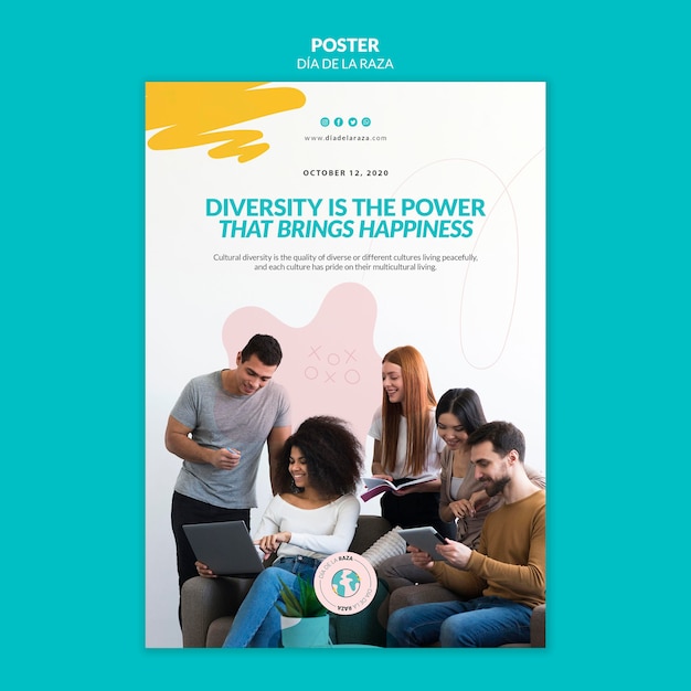 Free PSD diversity is the power that brings happiness poster