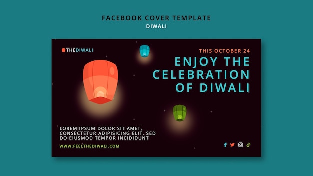 Free PSD diwali festival celebration social media cover template