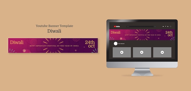 Free PSD diwali festival celebration youtube banner template