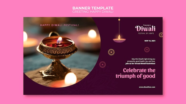 Free PSD diwali festival of lights banner template