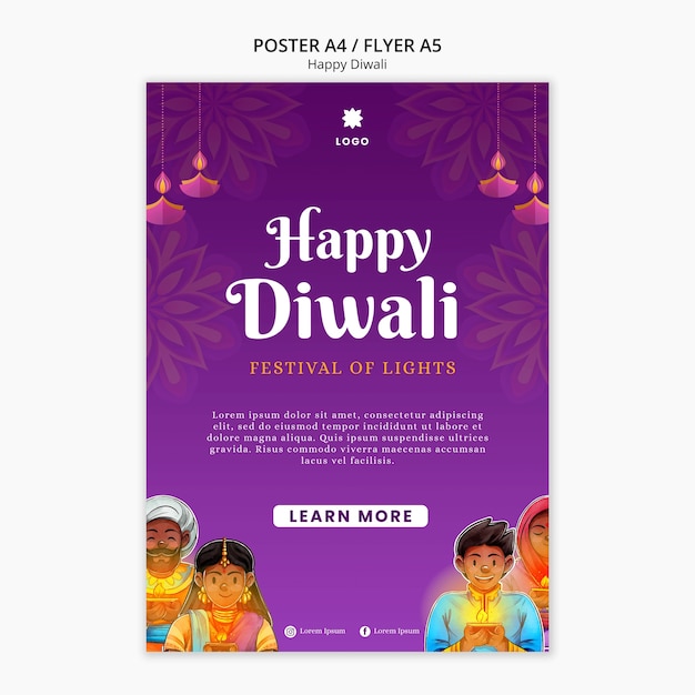 Diwali vertical poster template with mandala design