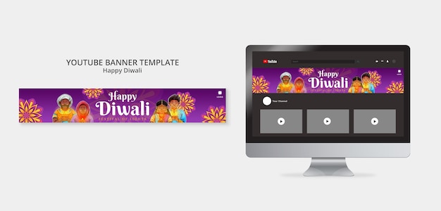 Free PSD diwali youtube banner template with mandala design