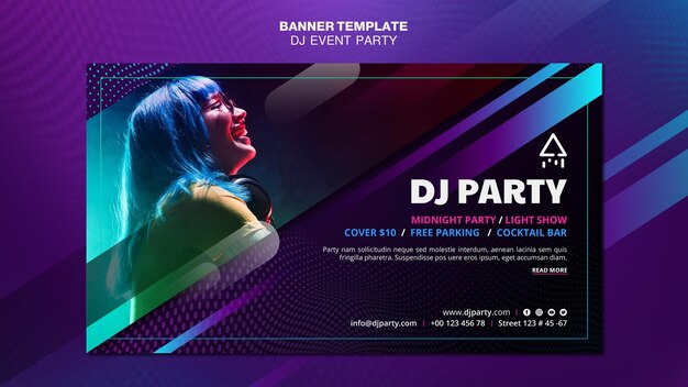 Dj party woman with headphones banner