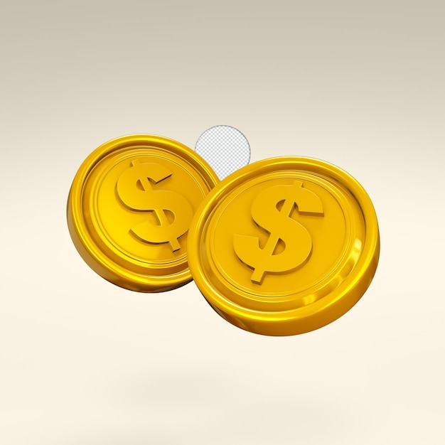 Dollar sign gold coin icon Isolated 3d render Illustration