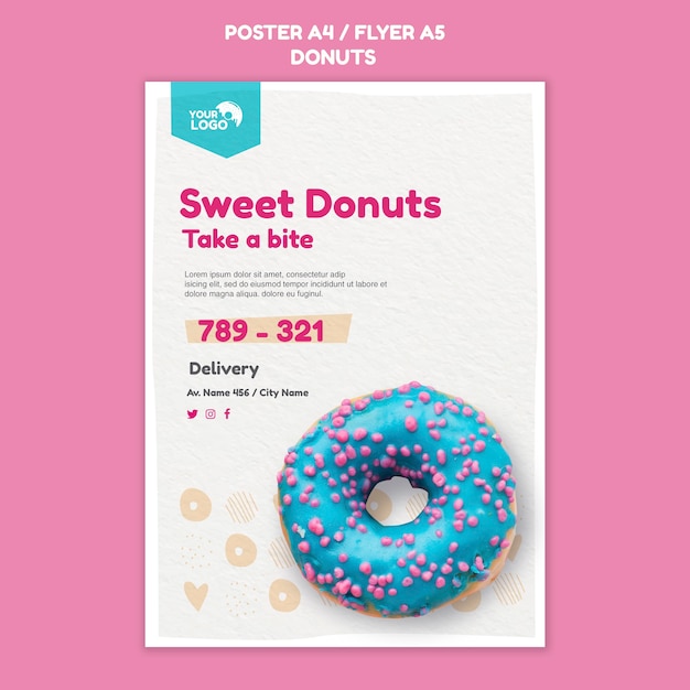 Free PSD donuts store template poster