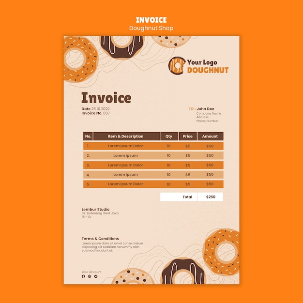 Free PSD doughnut shop invoice template