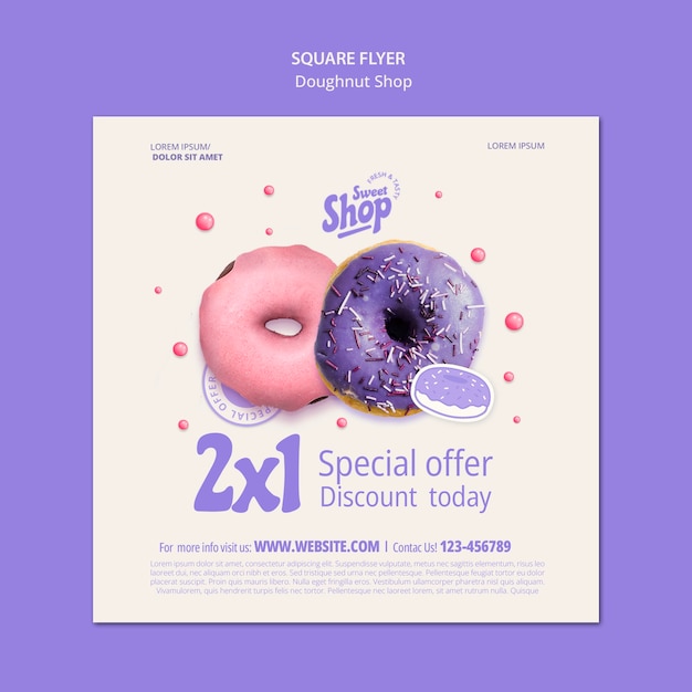 Free PSD doughnut shop square flyer template