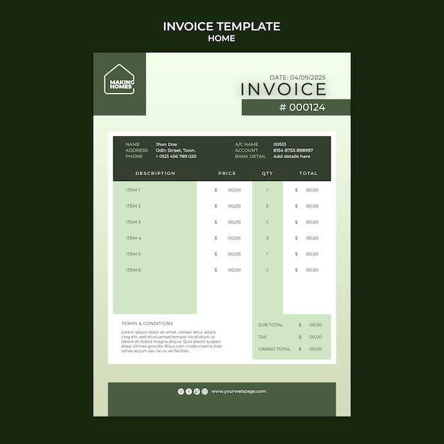 Free PSD dream home invoice template