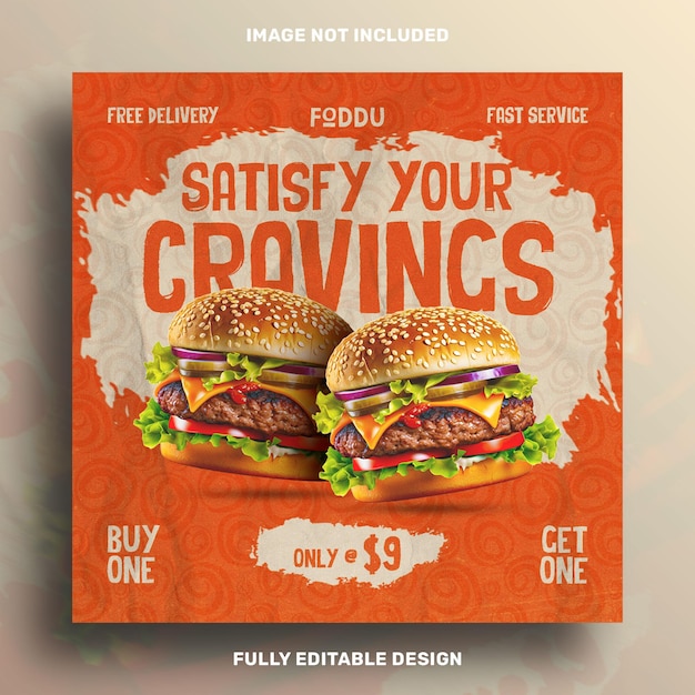 Free PSD duble delight burger social media banner design template