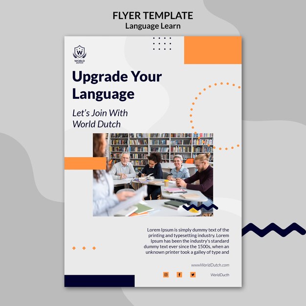 Dutch language learning classes vertical flyer template with dots design