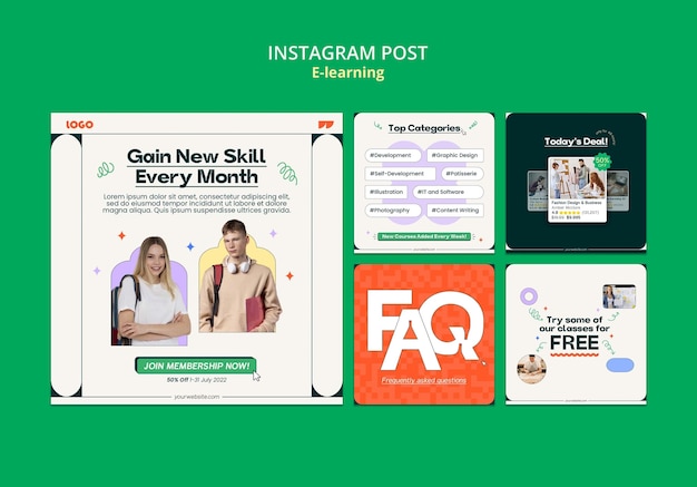 Free PSD e-learning concept instagram post set