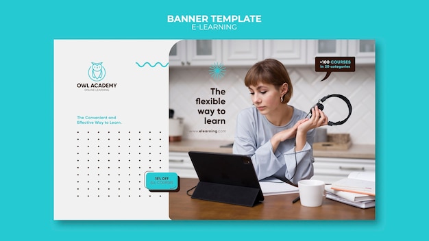 E-learning horizontal banner template with dots design