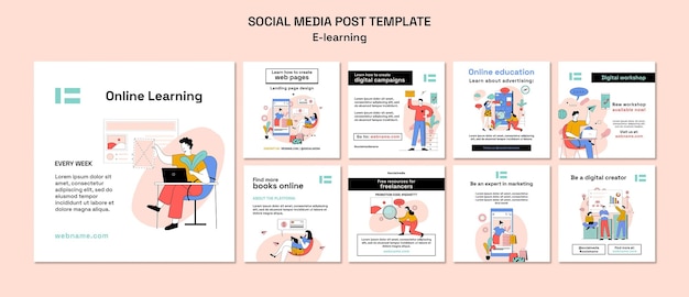 Free PSD e-learning instagram posts template design