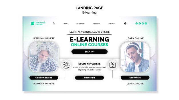 E-learning landing page template with gradient design