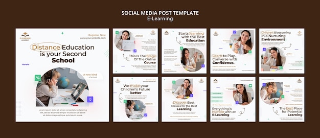 Free PSD e-learning and online distance classes instagram posts collection