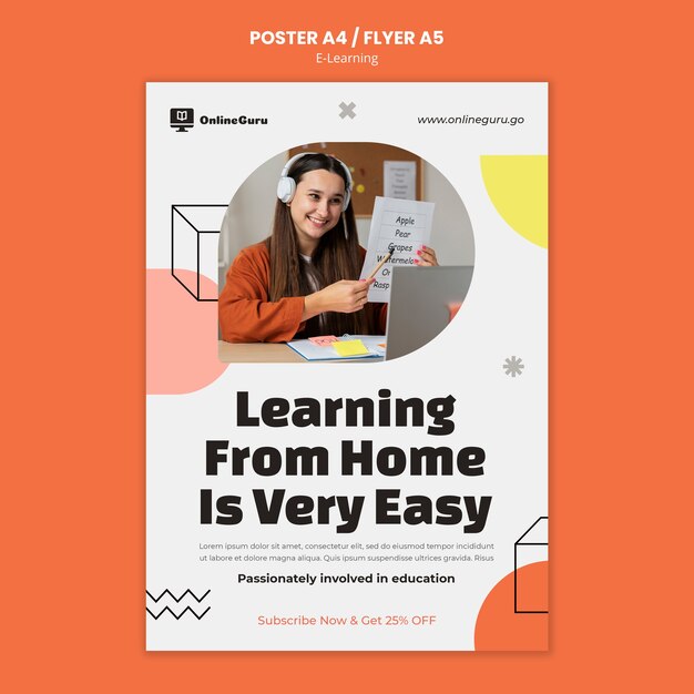 E-learning vertical poster template with geometric shapes