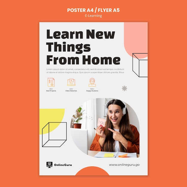 E-learning vertical poster template with geometric shapes