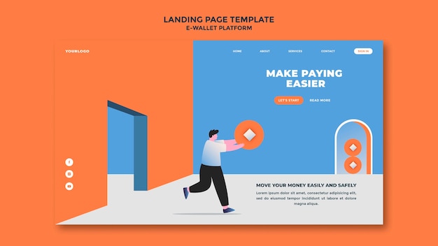 Free PSD e-wallet app landing page template