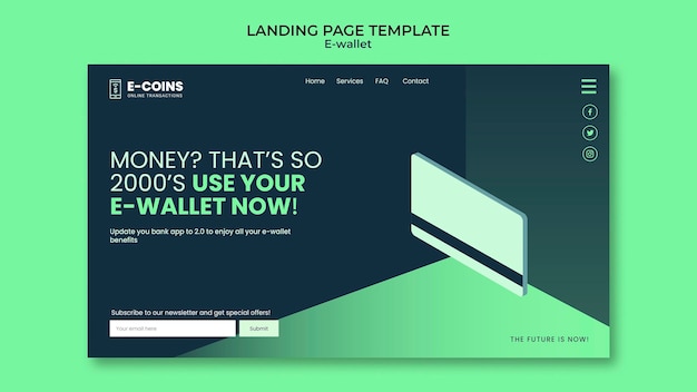 Free PSD e-wallet landing page design template