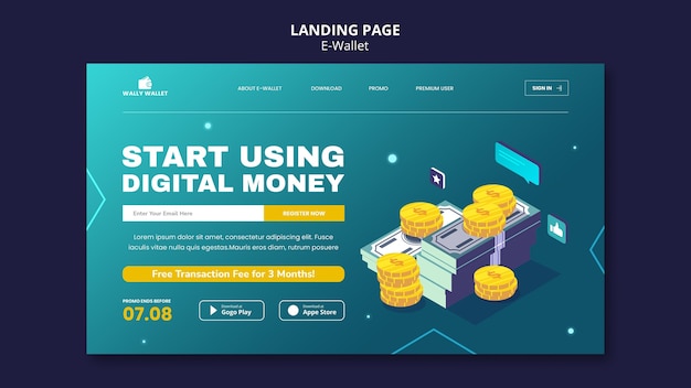 Free PSD e-wallet landing page template