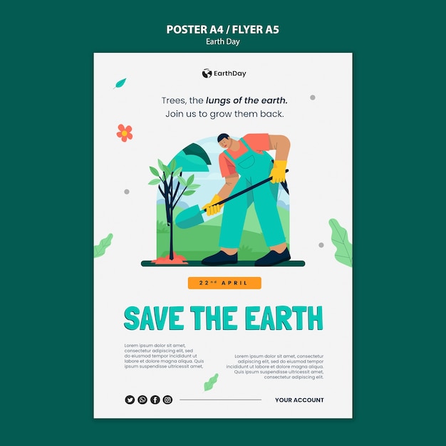 Free PSD earth day celebration poster template