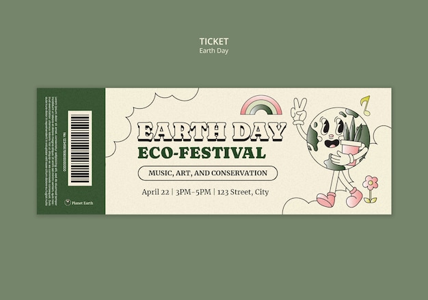 Free PSD earth day celebration ticket  template