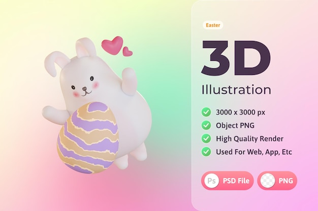 Easter 3d illustration, Rabbit hugging egg