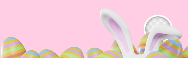 Easter bunny background surrounded by colored egg 3d illustration