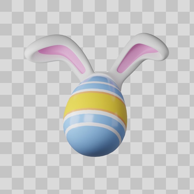 Free PSD easter egg with bunny ears 3d illustration