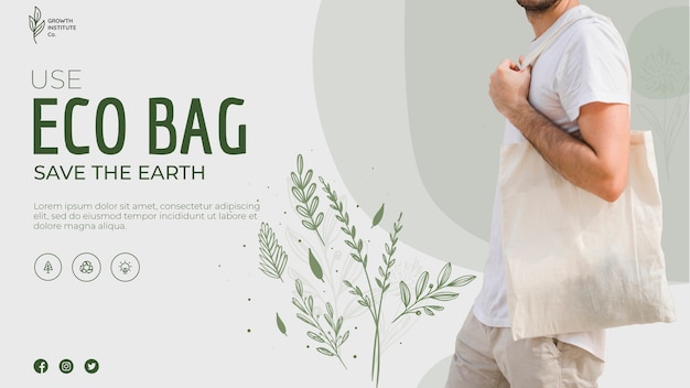 Free PSD eco bag recycle for environment and leaves banner