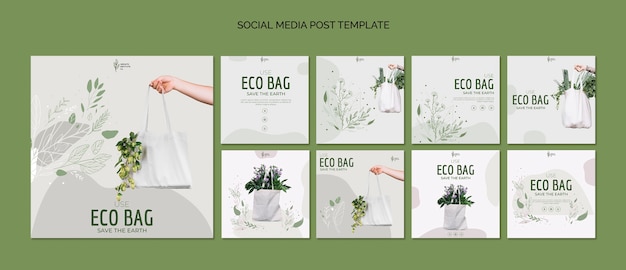 Free PSD eco bag recycle for environment social media post template