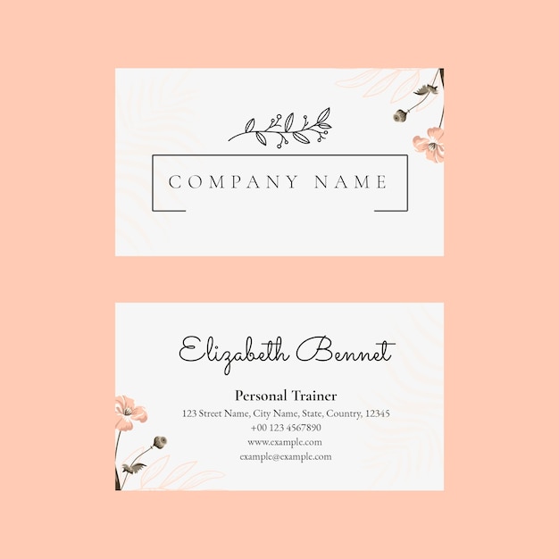 Editable business card template psd in feminine botanical design