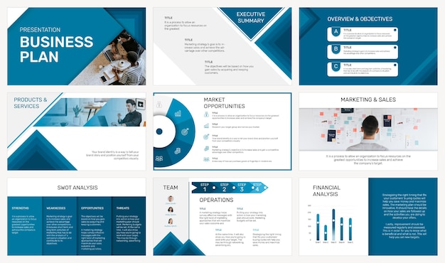 Editable business presentation template psd in modern design set