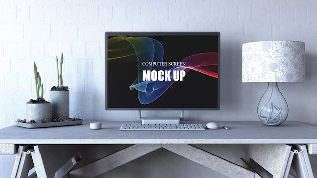 Free PSD editable computer screen mock up