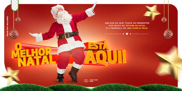 Editable psd template for social media with 3d logo merry christmas in portuguese feliz natal