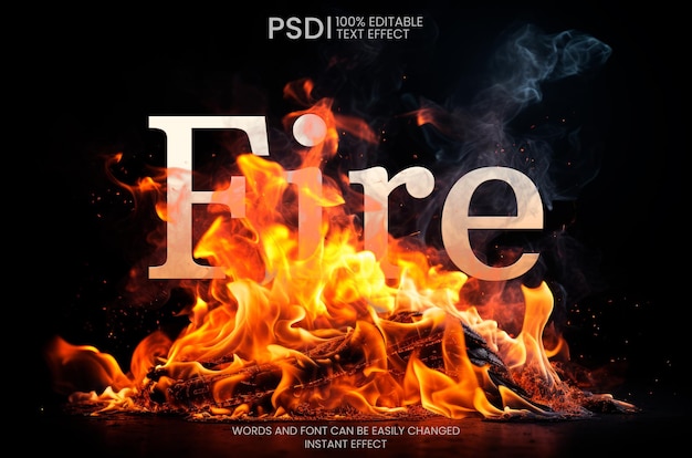 Editable text effect burning on the flames of a bonfire