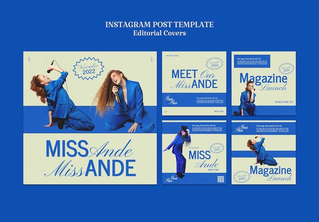 Free PSD editorial magazine launch instagram posts collection