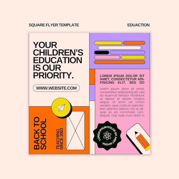 Free PSD education concept square flyer template