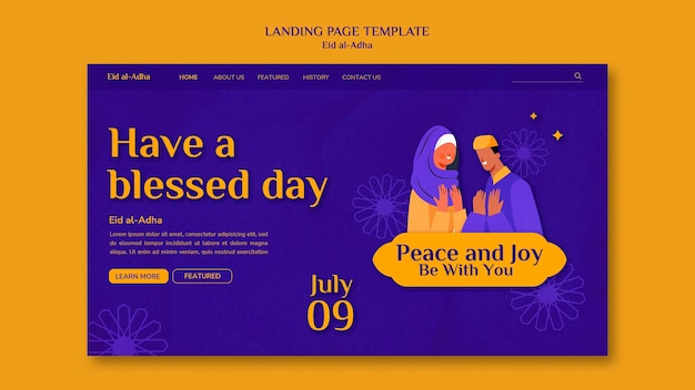 Eid al-adha landing page template with people praying